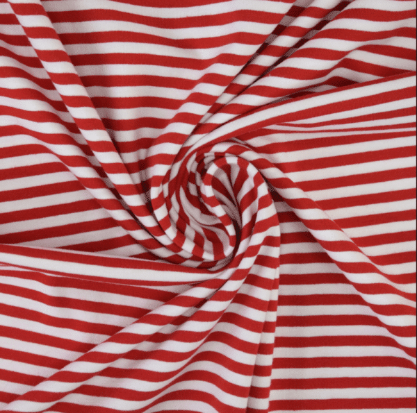 Punane/valge sissekootud 1cm triip Single Jersey
