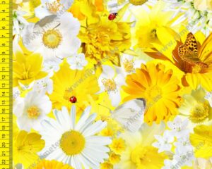 Trikotaažkangas kollased ja valged lilled /Single Jersey/