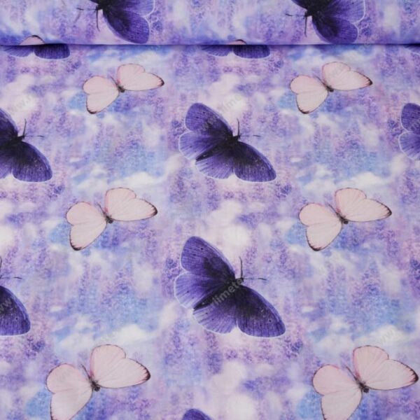 Trikotaažkangas lavendel liblikatega /Single Jersey
