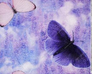 Õhuke dressikangas/ French Terry, lavendel liblikatega
