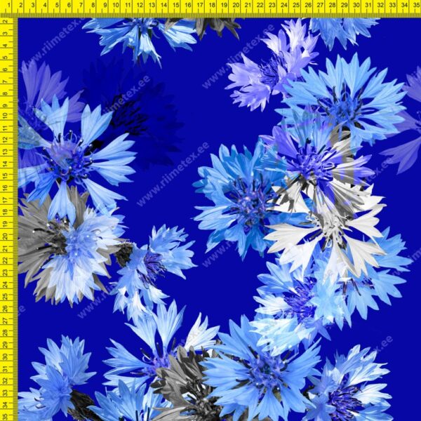 Puuvillatrikotaaž suured rukkililled sinisel