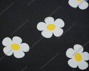 Trikotaažkangas valged lilled mustal / Single Jersey