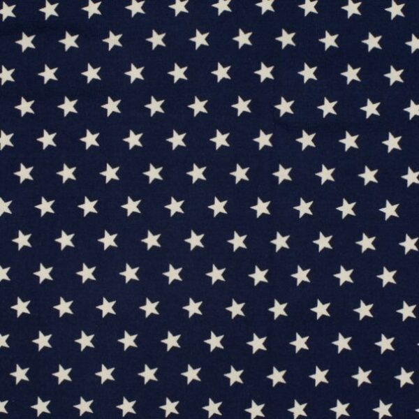 Trikotaažkangas valged tähekesed navy-sinisel Single Jersey