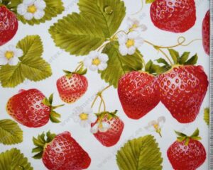 Trikotaažkangas maasikad valgel /Single Jersey/