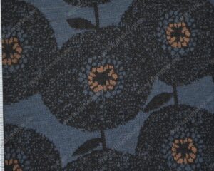 Meriinosegu žakaarkoeline trikotaaž lilled sinine/tellis